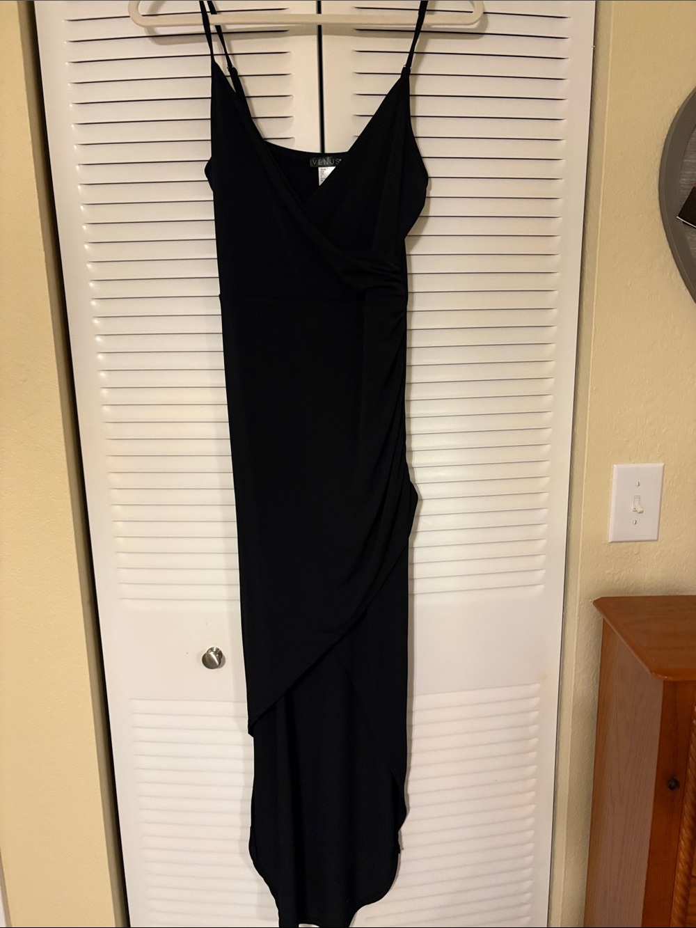 VENUS Black Ruched Slip Maxi Dress